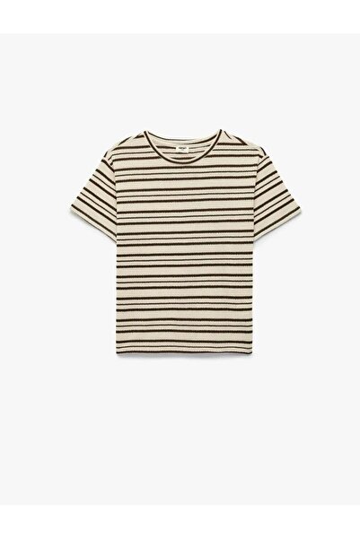 Koton Crew Neck Short Sleeve Oversized Striped T-Shirt