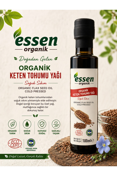 Essen Organik Keten Tohumu Yağı Soğuk Sıkım 100 ml