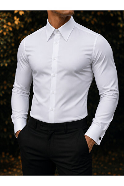 PASSERO Slim Fit İtalyan Yaka Kol Düğmeli Saten Likra