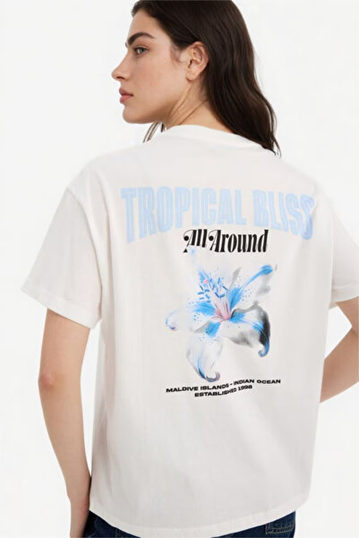 DeFacto 100% Cotton Oversized Crew Neck Printed Short Sleeve T-Shirt G5910Ax26Sp