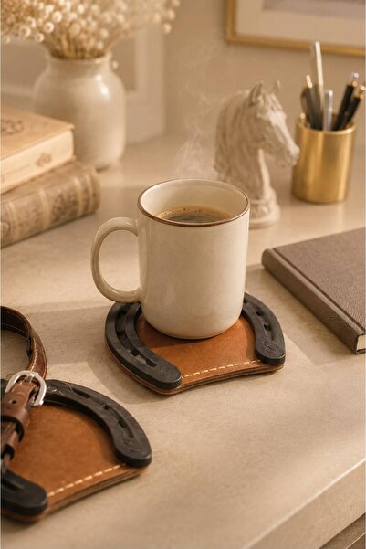 PEUR RIDER SHOP Genuine Leather Real Horseshoe Coasters Set (2 Pieces)