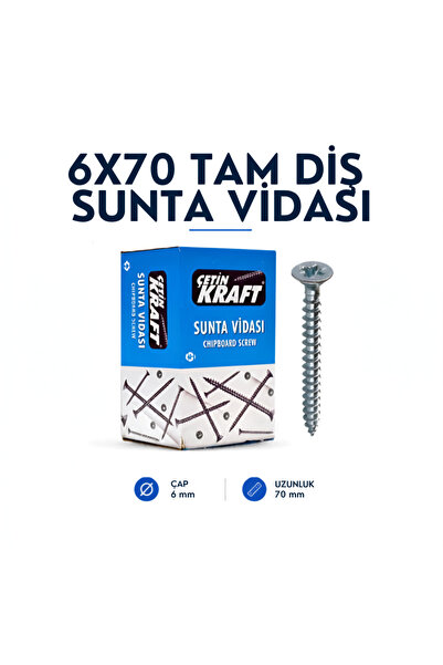 ÇETİN KRAFT Çetin Kraft Dın 7505a Yhb Sivri Uçlu Tam Diş Sunta Vidası 6x70 - ...
