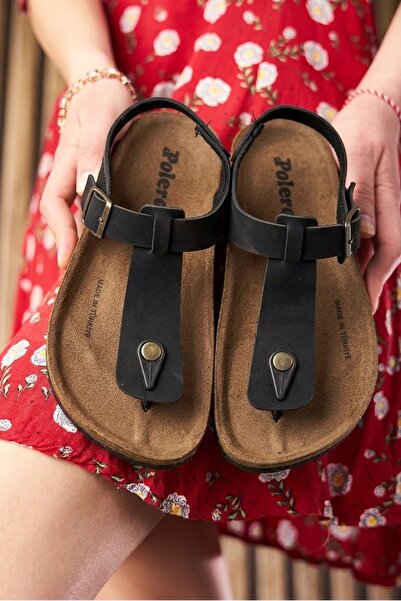 Nstil Daily Black Women's Flip Flops Comfortable Cork Sole Adjustable Buckle ...