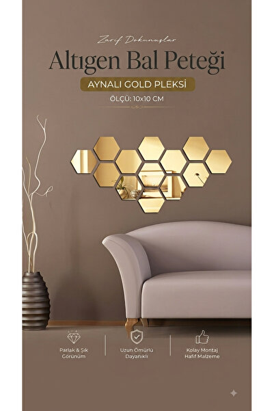 Numa Concept Wall Decoration 12-Piece Gold Plexiglass Hexagonal Honeycomb Wal...