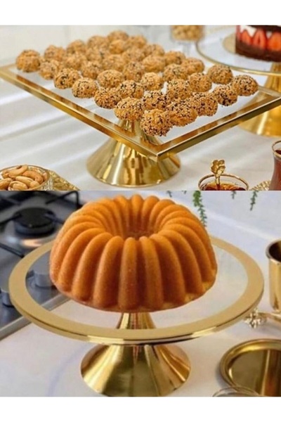 Fiyakalı Ürünler Atölyesi 2 Piece Luxury Rectangular and Round Footed Cake an...