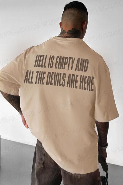 Teenage Millionaire Men's Hell & Devil Kabaran Print Camel Crew Neck Oversize...