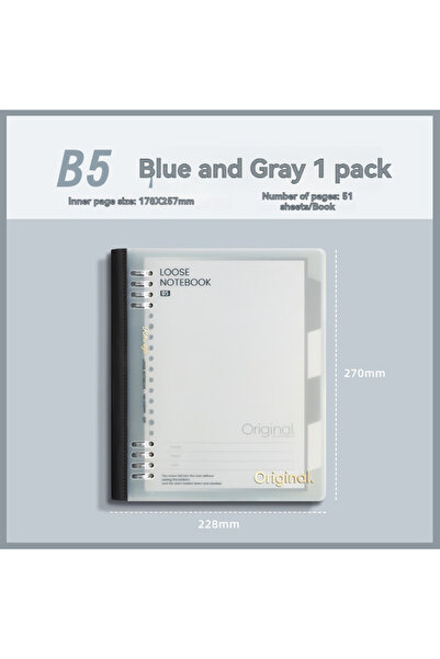 Choice7 B5 - Blue Grey 1PC 46 Sheets A5/B5 Soft Spine Loose Leaf Notebook, De...