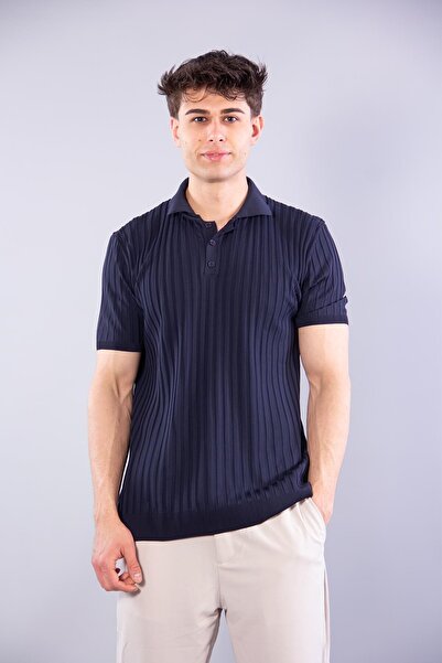 Mckanzie 10028 Polo Collar Buttoned Ribbed Knitwear T-Shirt