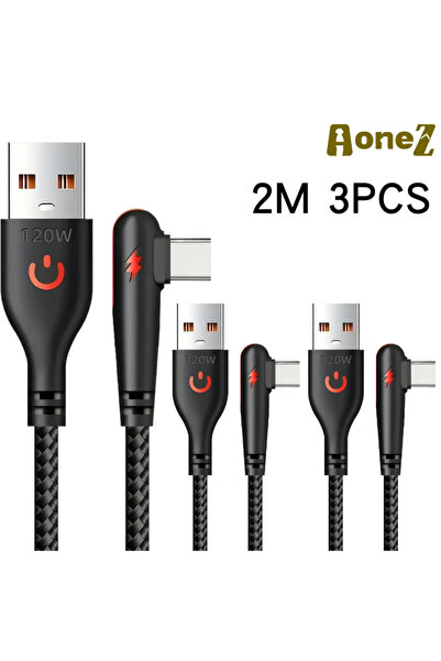 Choice Black 2M 3PCS 1-3PCS 120W High Speed Charging Cable Nylon Braided USB ...