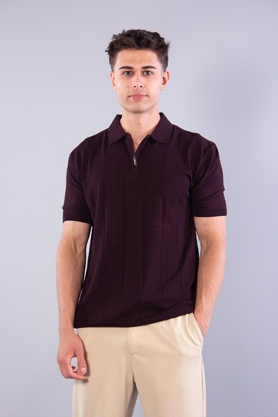 Mckanzie 10026 self-striped zippered collar knit t-shirt