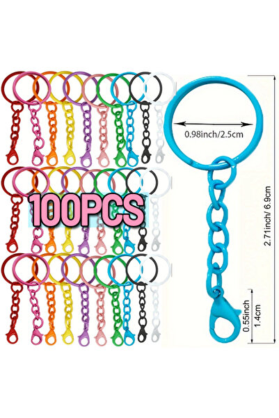 Choice Colorful Random-100x Diameter 25mm Keyrings with Chains Lobster Clasps...