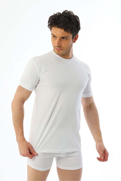 Çift Kaplan Men's American Collar White T-Shirt 0940