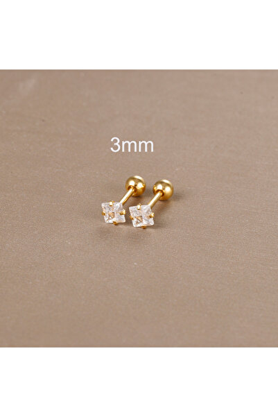 Choice 45092-4 Gold-3mm 2PC Stainless Steel Shiny Zircon Square Earrings For ...