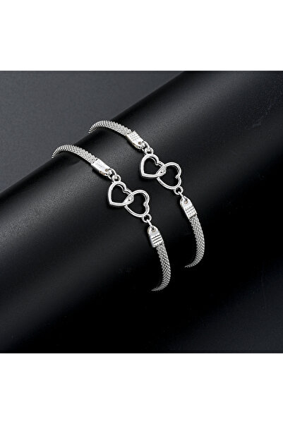 Choice AY6037002 2 Pcs Set Love Heart Couple Bracelets for Women Men Silver C...