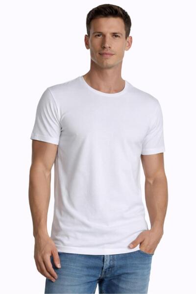 Çift Kaplan Men's Elastic White T-Shirt 0954