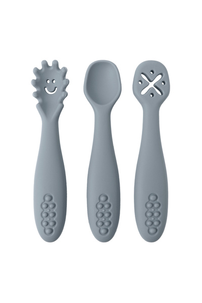 Choice5 005-pebble 3PCS Silicone Spoon Fork For Baby Utensils Set Feeding Foo...