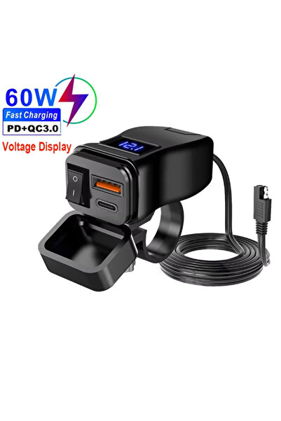 Choice3 فولتميتر PD + QC3.0 شاحن USB سريع للدراجات النارية 60 واط بمقبس USB م...