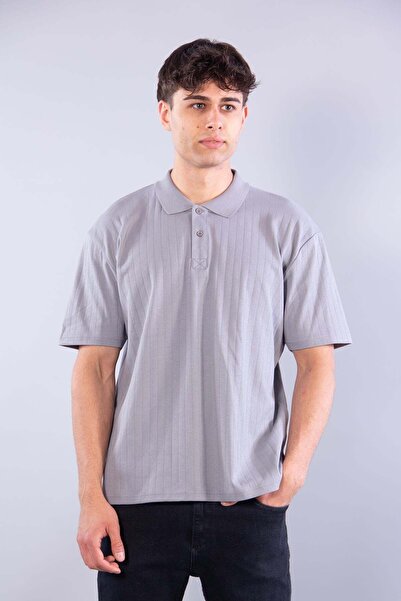 Mckanzie 4051 buttoned collared self-striped t-shirt