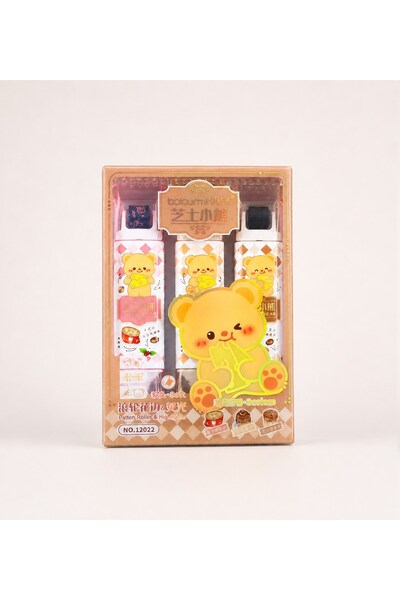 Gift Moda Teddy Bear Themed Patterned Rollerball Pen & Highlighter Set