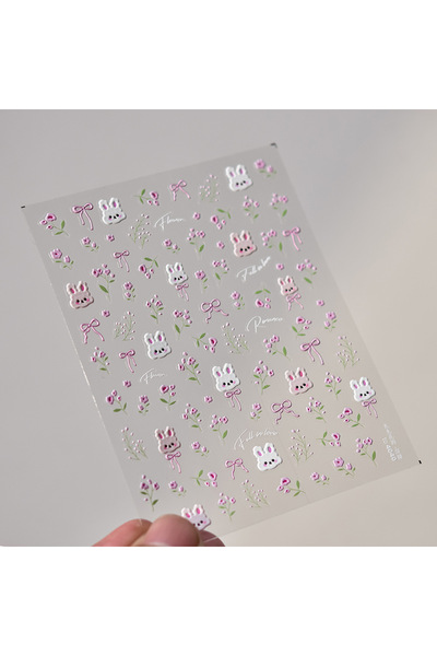 Choice 1pcs 1pcs 5D Kawaii Rabbit Nail Stickers Embossed Cartoon Pink Blue Fl...