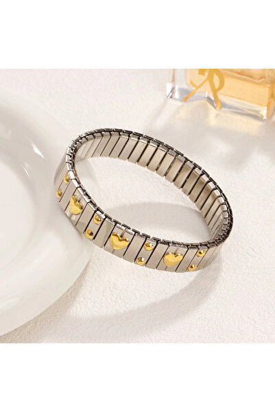 Choice C Loe| Titanium Steel Elastic Bracelet for Women.Heart Shape.1Pcs.Gold...