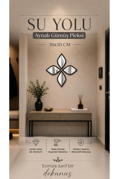 Numa Concept Duvar Dekoru Gümüş Pleksi & MDF Salon Ofis Ve Antre İçin Su Yolu Duvar Dekoru | 30x30 Cm