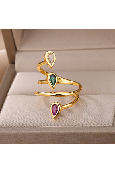 Choice Gold Stainelss Steel Three Layered Waterdrop Rings For Women Open Luxu...