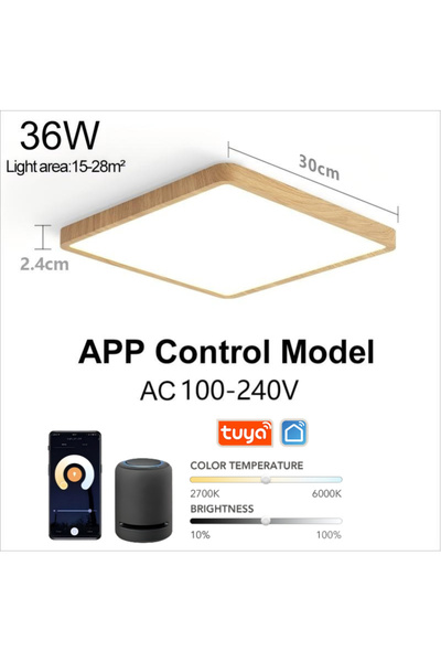 Choice7 APP-Wood grain MARPOU Tuya Smart LED Ceiling Lamp Wood Grain App Voic...