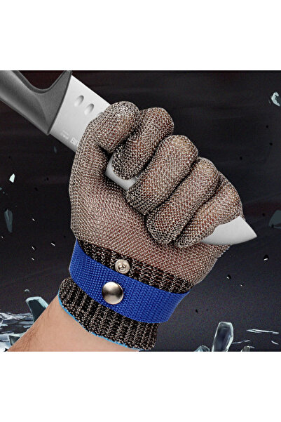 Choice L Blue Stainless Steel Glove Cut Resistant Wire Metal Mesh Butcher Saf...