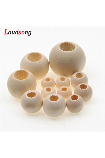 Choice 20mm 10pcs 10-40mm Big Hole Natural Wooden Beads Round Ball Loose Spac...