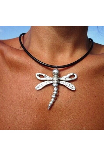 Choice YA4134-1 Trendy Boho Summer Dragonfly Pendant Leather Necklace for Wom...
