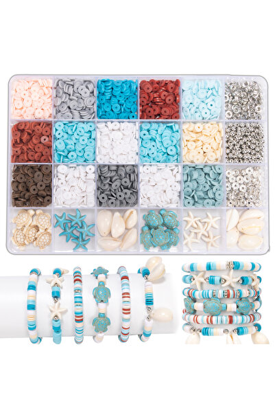 choice2 1-ZZ116 DIY Clay Beads Bracelet Making Kit, Ocean style Vacation turq...