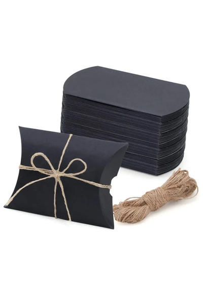 Choice1 50PCS Black 50/100PCS Pillow Candy Box Hemp Rope Kraft Paper Gift Pac...