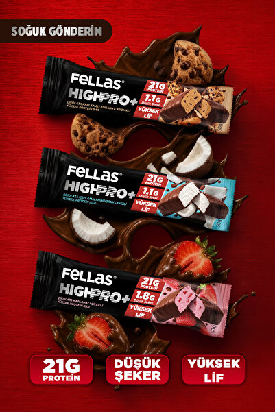 Fellas Çikolata Kaplı HighPro+ Protein Bar (50 g) Deneme Paketi 3'lü