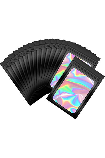 Choice 10.5x15cm A0370-50PCS Black 50Pcs Thick Smell Proof Mylar Bag Holograp...