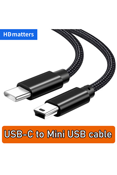 Choice 1.5m check note USB C to Mini USB Cable Braided USB-C to Mini-USB 5-pi...