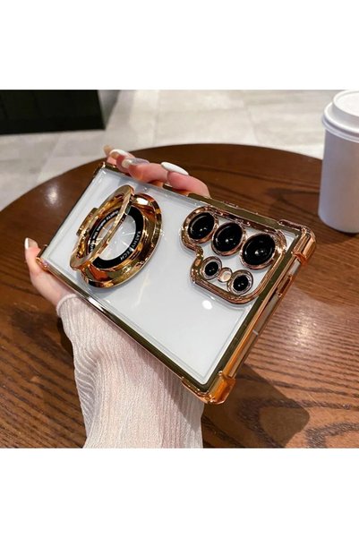 Choice For Samsung S23Ultra Gold Luxury Magnetic Plating Stand Shockproof Cle...
