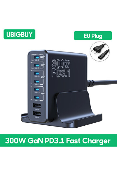 Choice EU Plug Ubigbuy 300W USB C Fast Charger Multi Port GaN 140W PD 3.1 Cha...