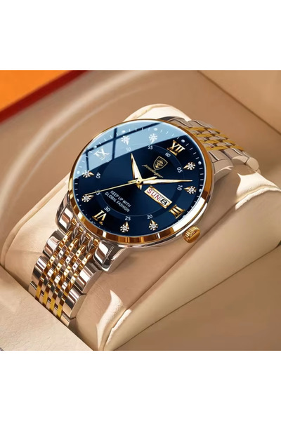 POEDAGAR 836 Gold Blue S Luxury Sports Men Watch Waterproof Luminous Stainles...