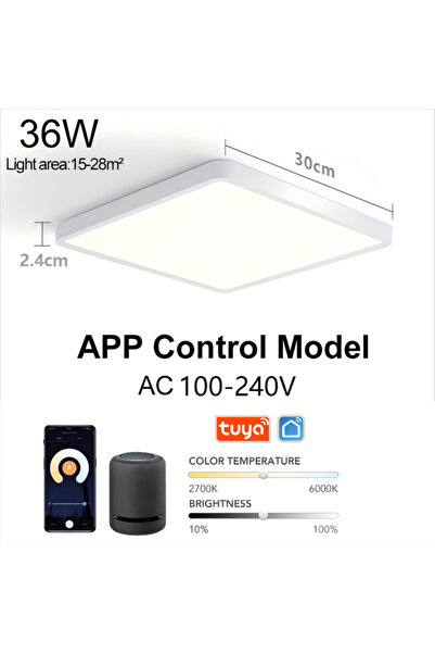 Choice6 APP-White MARPOU Tuya Smart LED Ceiling Lamp Wood Grain App Voice Con...