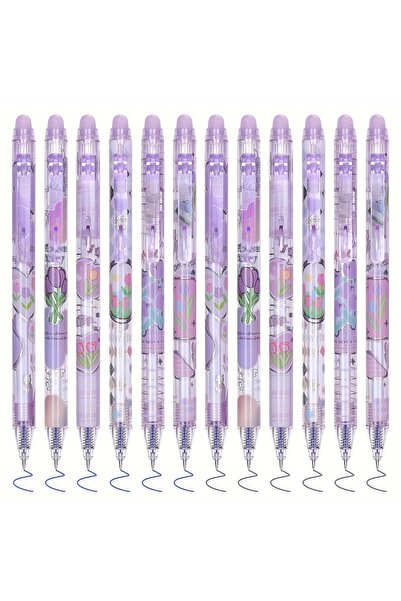 Choice Blue PURPLE 6pcs Tulip Erasable Black/Blue Gel Pens Kawaii Gel Pens Wi...