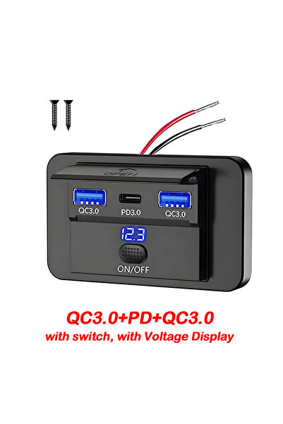 Choice5 D-2QP--Voltmeter 12V PD USB C Outlet Charger Adapter 18W QC3.0 USB A ...