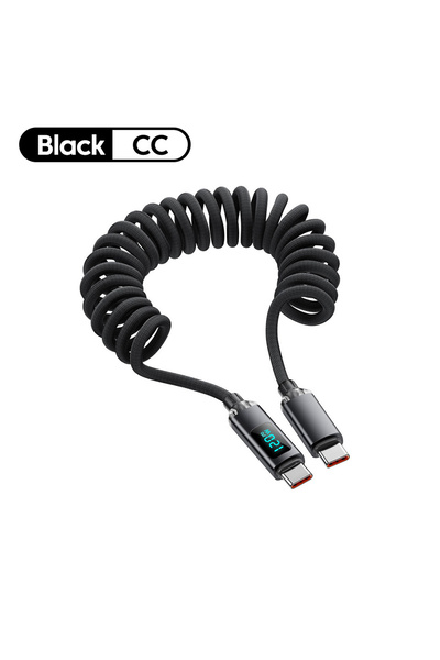 Choice 1m Black C to C 120W Digital Display Spring Retractable USB C To Type ...