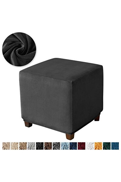 Choice Black Stool Cover Velvet Square Ottoman Cover Soft Elastic Footrest Sl...