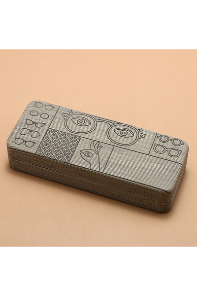 choice2 Grey 1pc Geometric Pattern Glasses Case Portable Stylish Square Eyewe...
