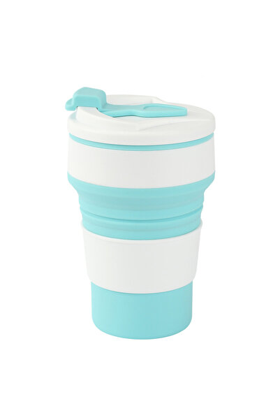 Choice Blue 350ML Food-Grade Silicone Folding Cup, With Lid, Reusable Portabl...