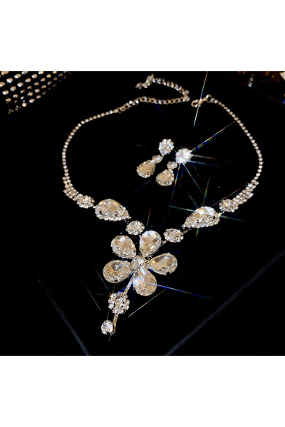 Choice Flower necklace Large Water Drop Flower Necklace Earrings Set Shining ...