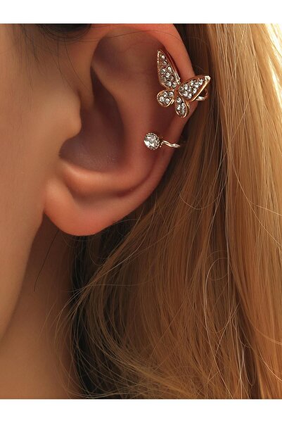 Choice Gold-color 1 Piece Romantic Style Golden Butterfly Rhinestone Ear Clip...