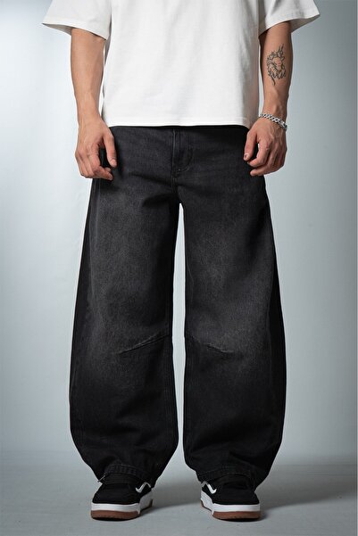 GRJ denim Pantaloni negri pentru bărbați, model Asphalt Fade, cu croială larg...