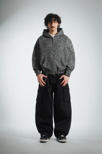 Crupt Studio Shadow Leopard Erkek Crop Ceket Zip Hoodie